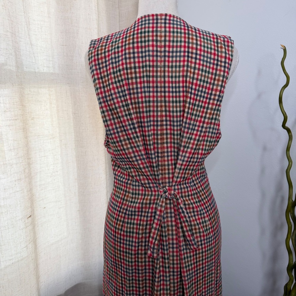 Vintage Susan Bristol Maxi Dress Plaid Corduroy Button Front Tie Back Size 10 - Picture 6 of 10
